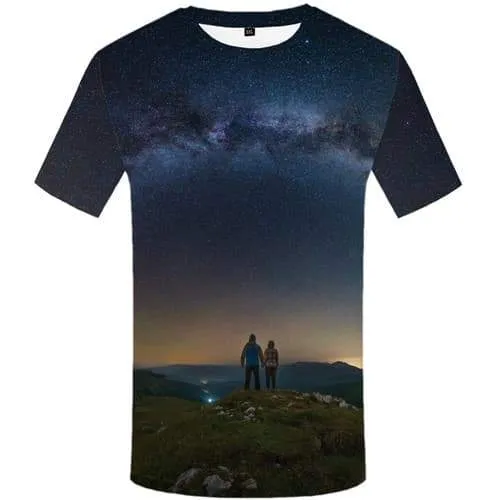 Space Galaxy T-shirt Men Mountain Shirt Print Character Tshirts Casual Love Tshirt Printed Nebula T-shirts Graphic Short Sleeve