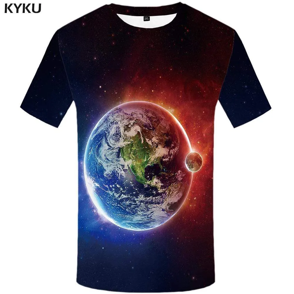 Space Galaxy T-shirts Men Earth Tshirt Anime Flame T shirts Funny Yinyang T-shirt 3d Moon Tshirts Print Mens Clothing Casual