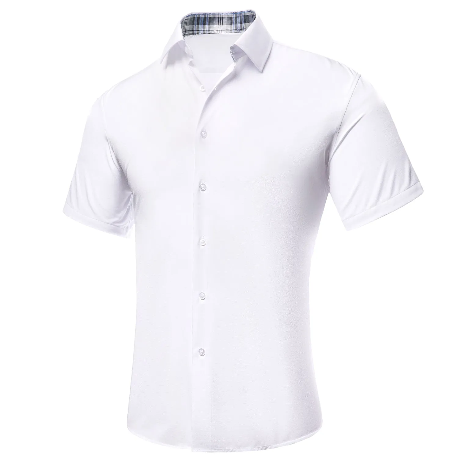 Splicing Style White with Black White Plaid Silk Men's Short Sleeve Shirt