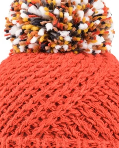 Stella Chunky Knitted Pom Pom Hat - Coral