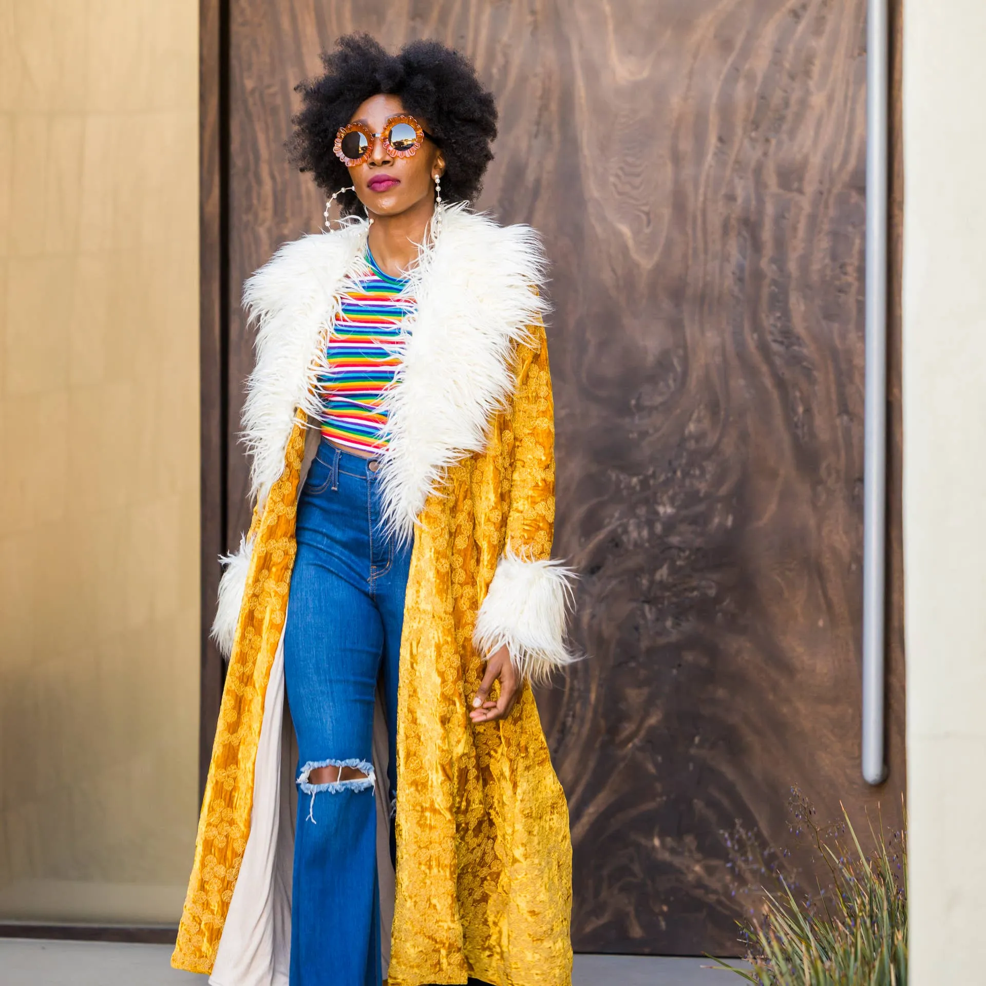 Sunshine Faux Fur Embroidered Coat