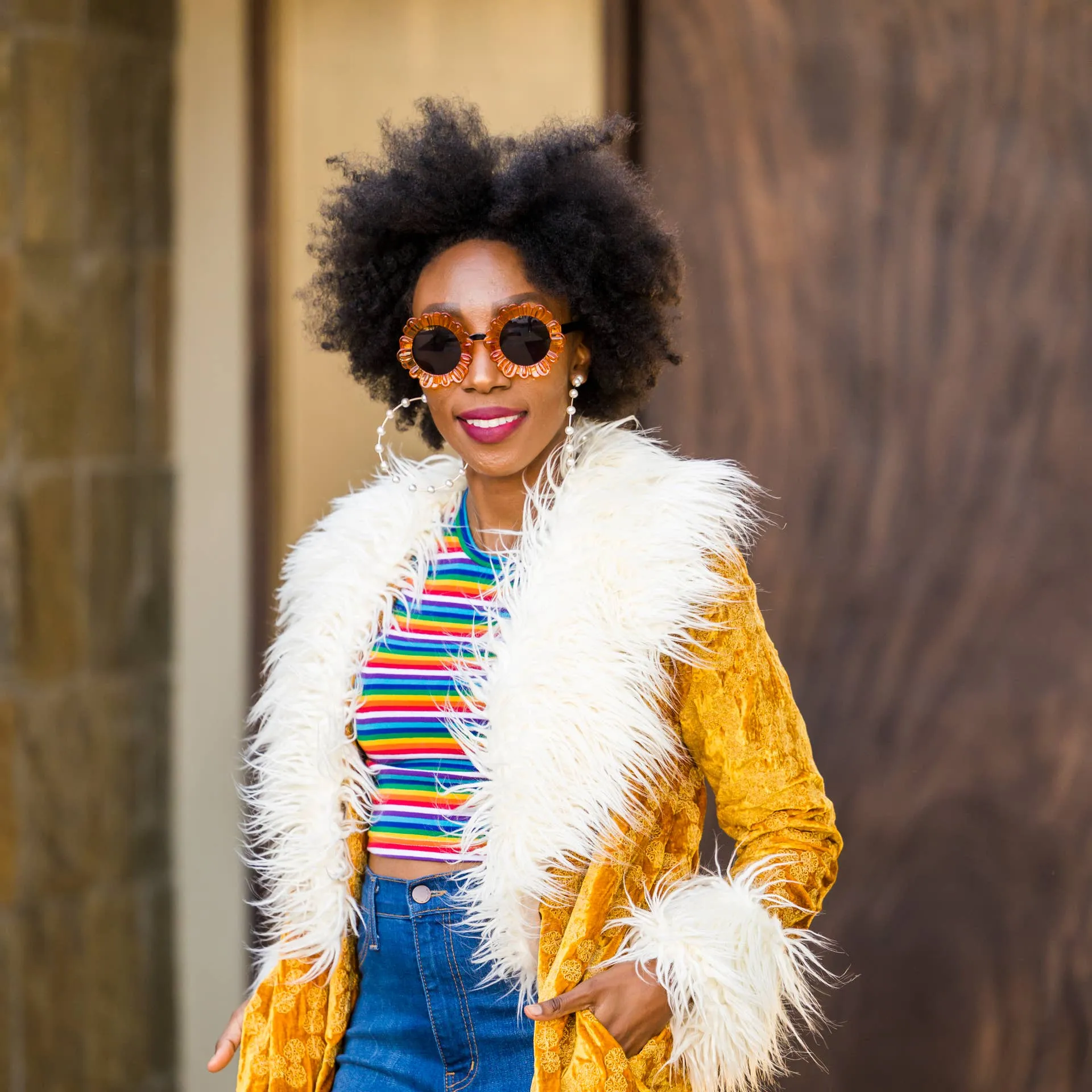 Sunshine Faux Fur Embroidered Coat