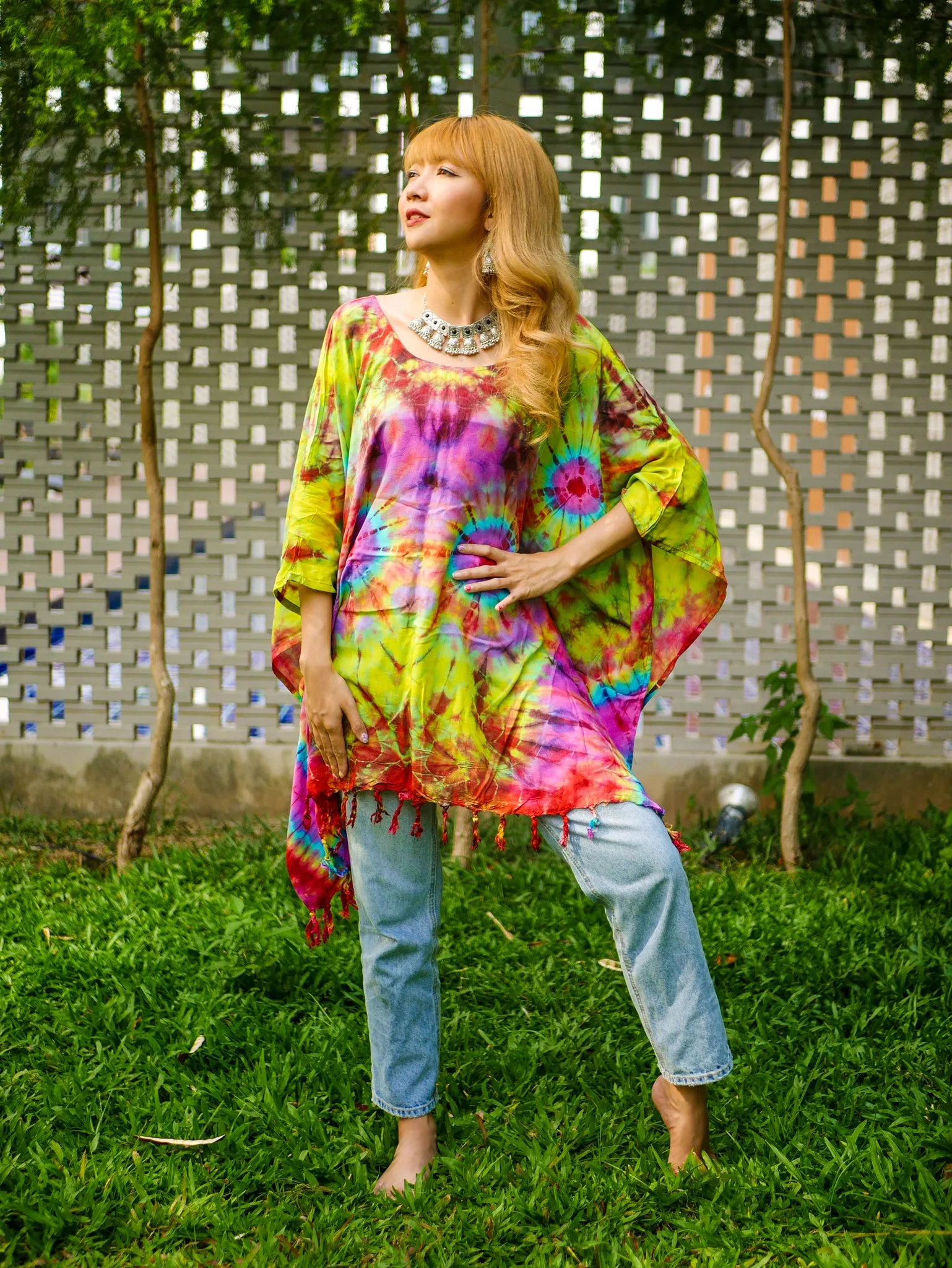 T0070- Hand Dyed Tunic Boho Kaftan Blouse Hippie Oversize Tops