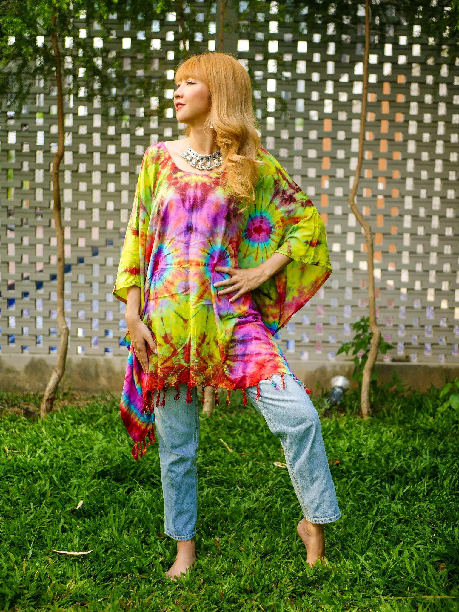 T0070- Hand Dyed Tunic Boho Kaftan Blouse Hippie Oversize Tops