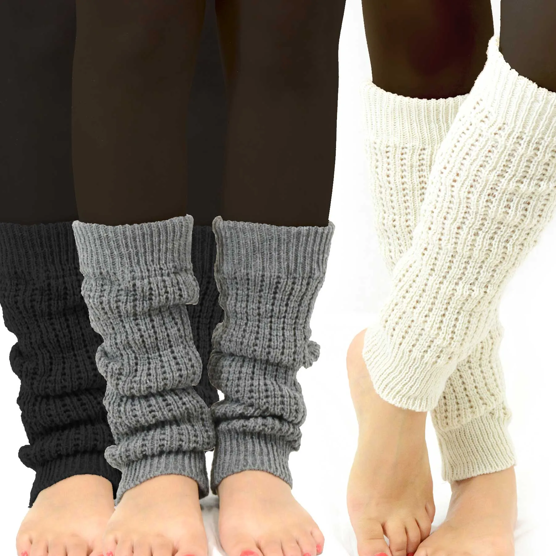 TeeHee Socks Women's Acrylic Leg Warmer Cable Knit 3-Pack (Z07)