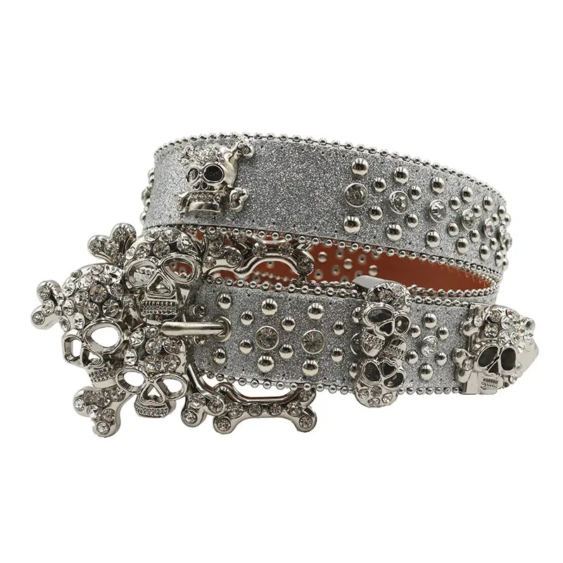 TEEK - Skull Bones Rhinestones Studded Belts