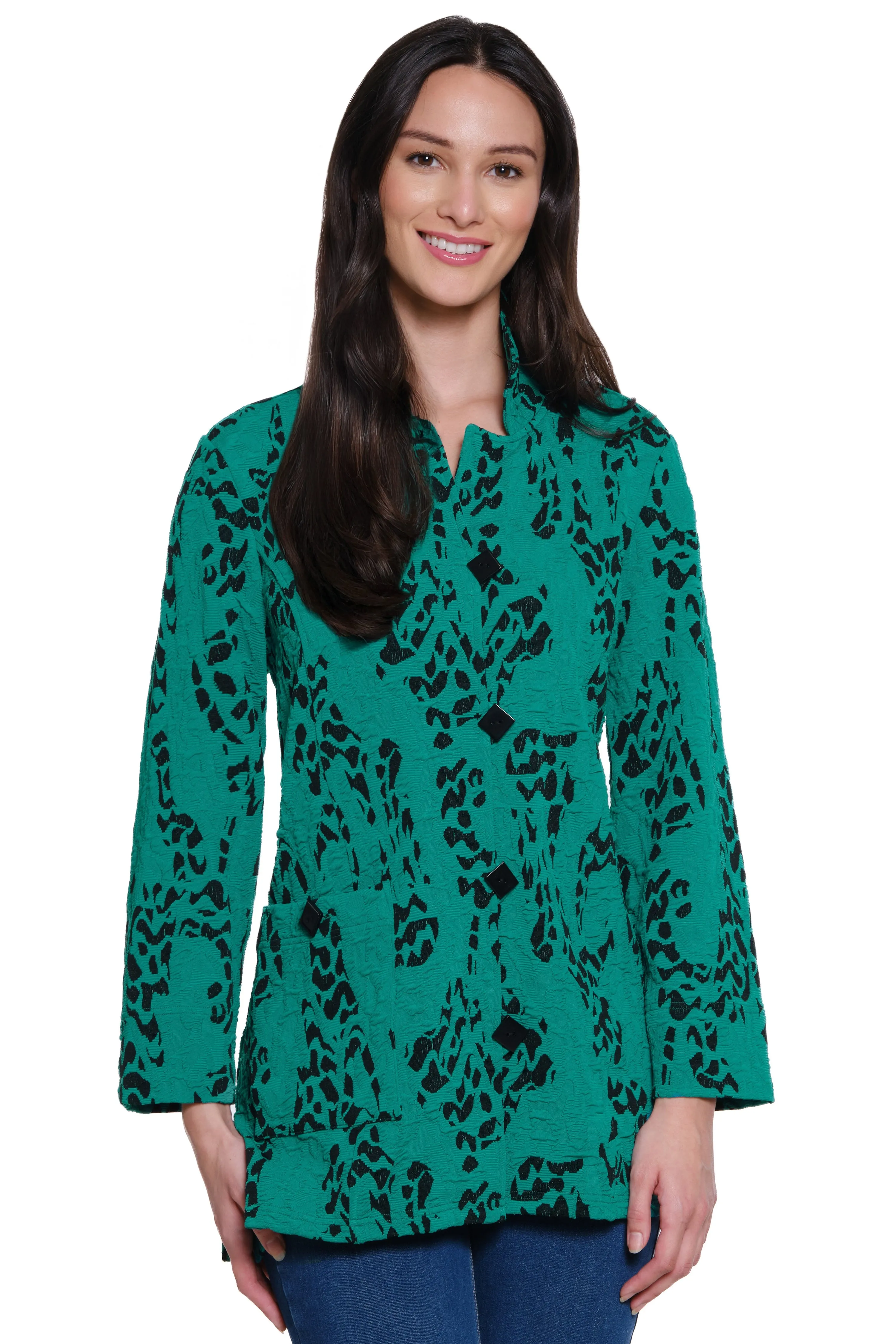 Textured Button Front Tunic - Women's - Jade