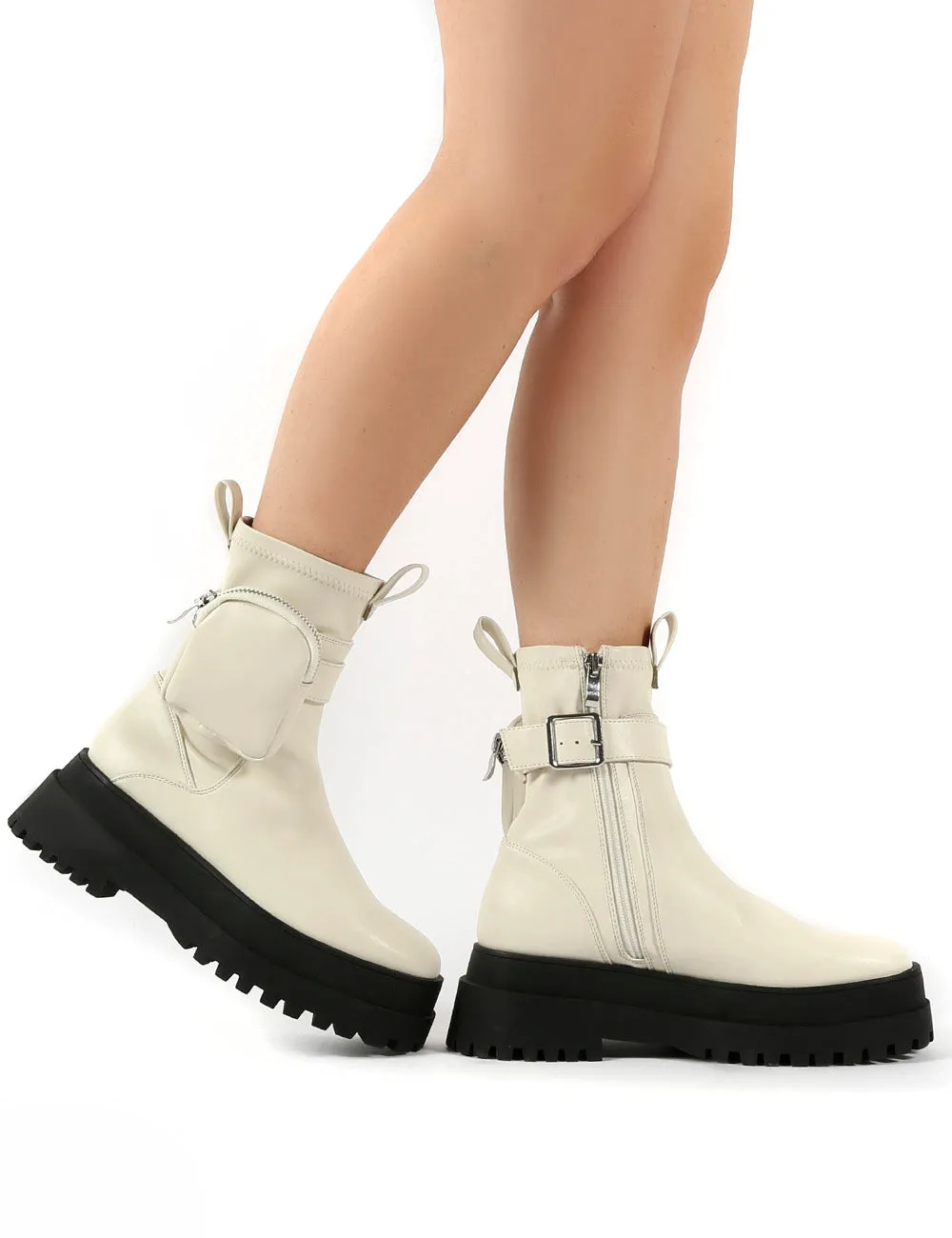 Thought Bone Pu Wide Fit Pocket Chunky Sole Ankle Boot