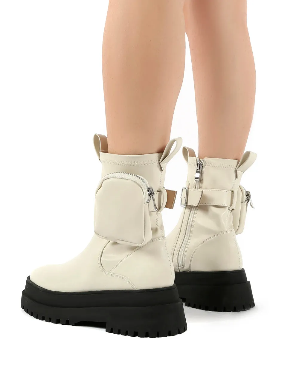 Thought Bone Pu Wide Fit Pocket Chunky Sole Ankle Boot