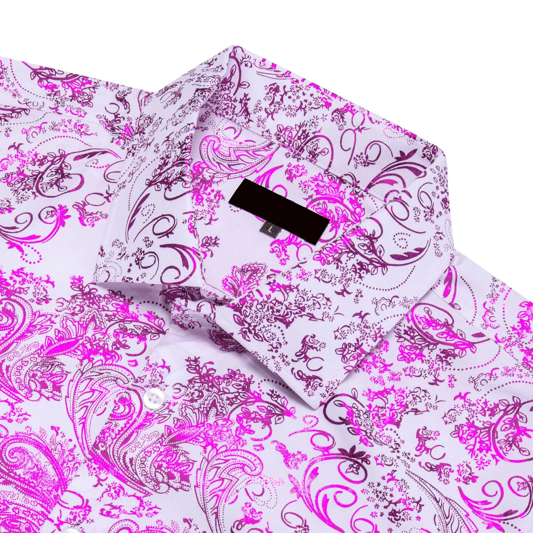 Ties2you Dress Shirt Purple White Hot Stamping Floral Long Sleeve Button Up Shirts for Men