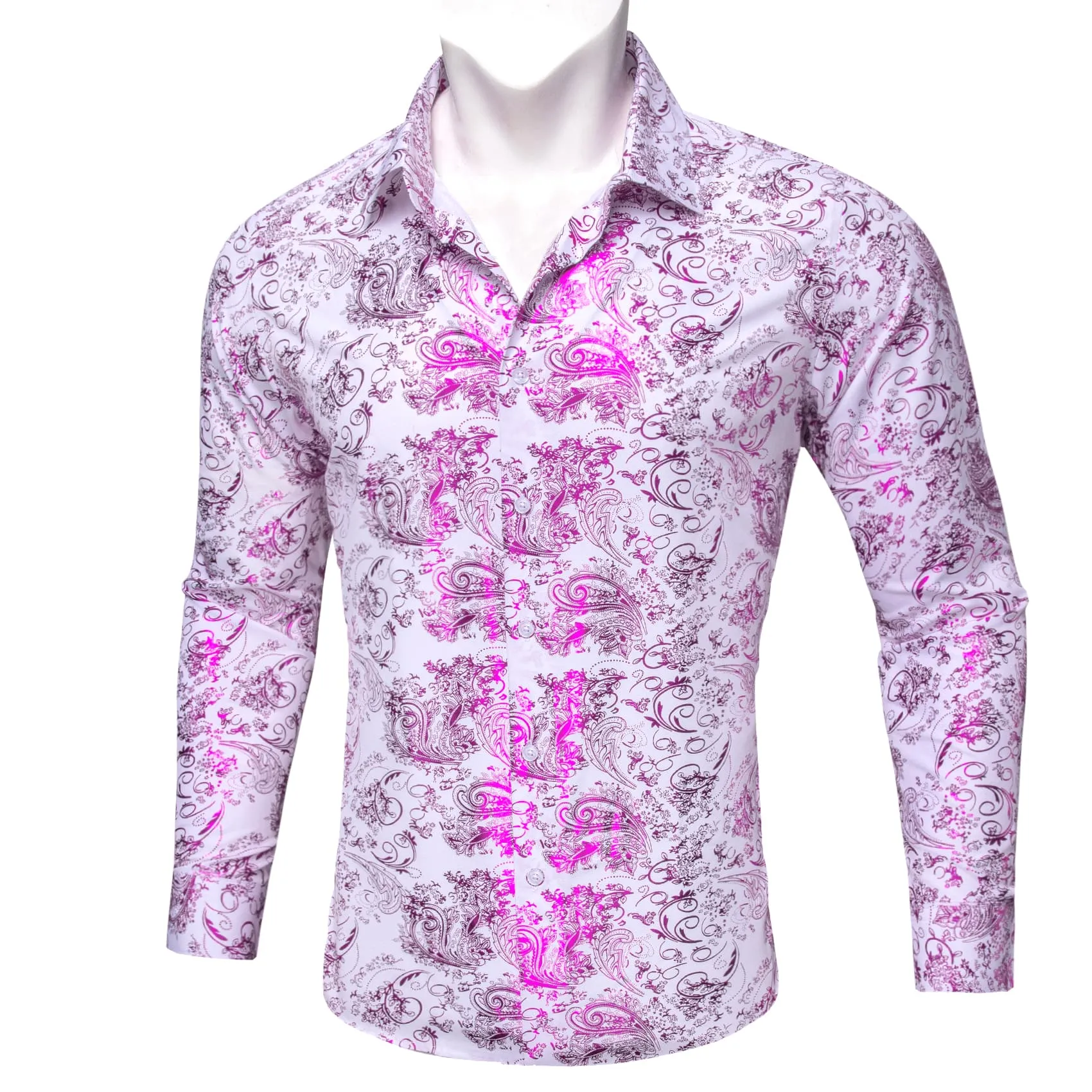 Ties2you Dress Shirt Purple White Hot Stamping Floral Long Sleeve Button Up Shirts for Men