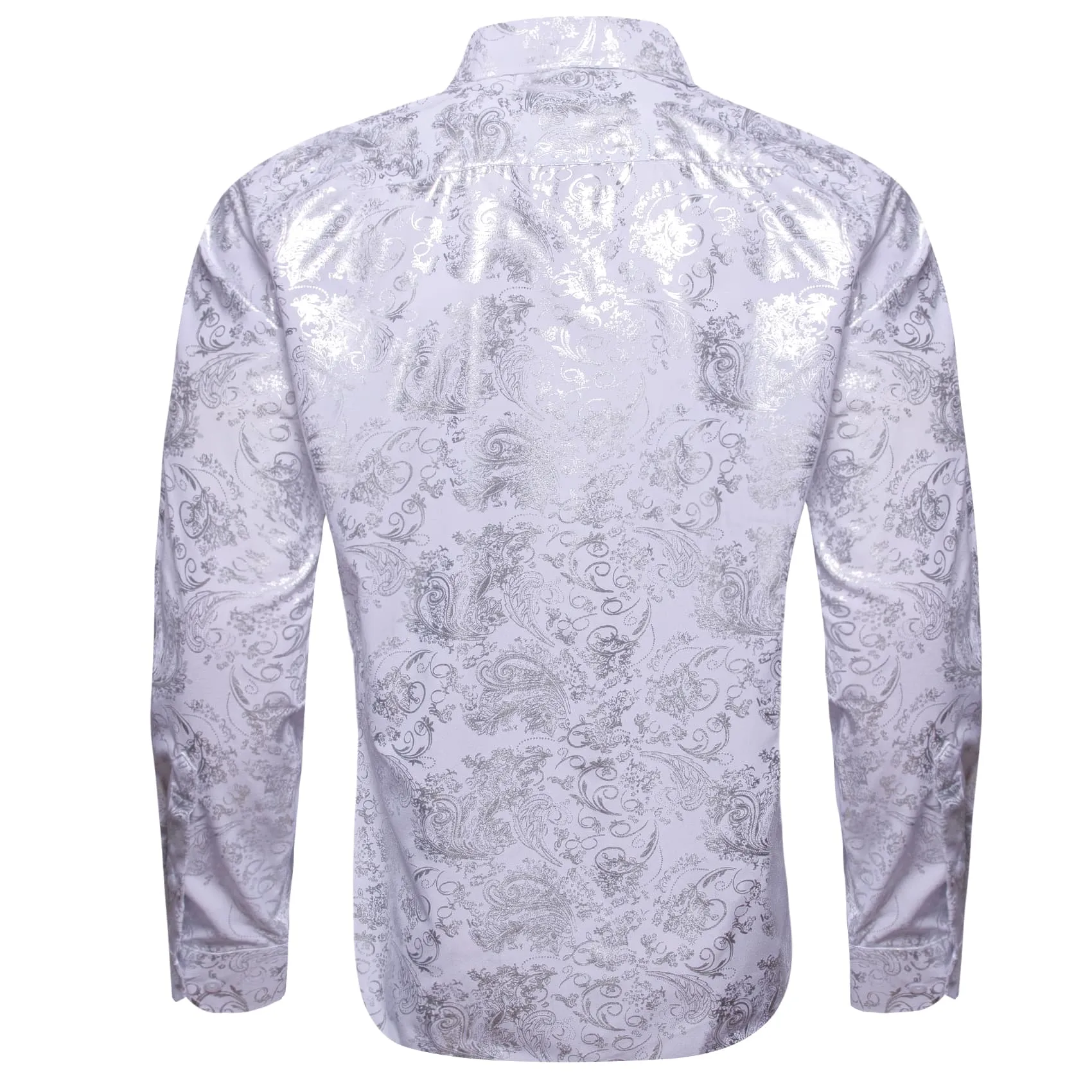 Ties2you Dress Shirt White Hot Stamping Floral Long Sleeve Button Up Shirts for Men Wedding