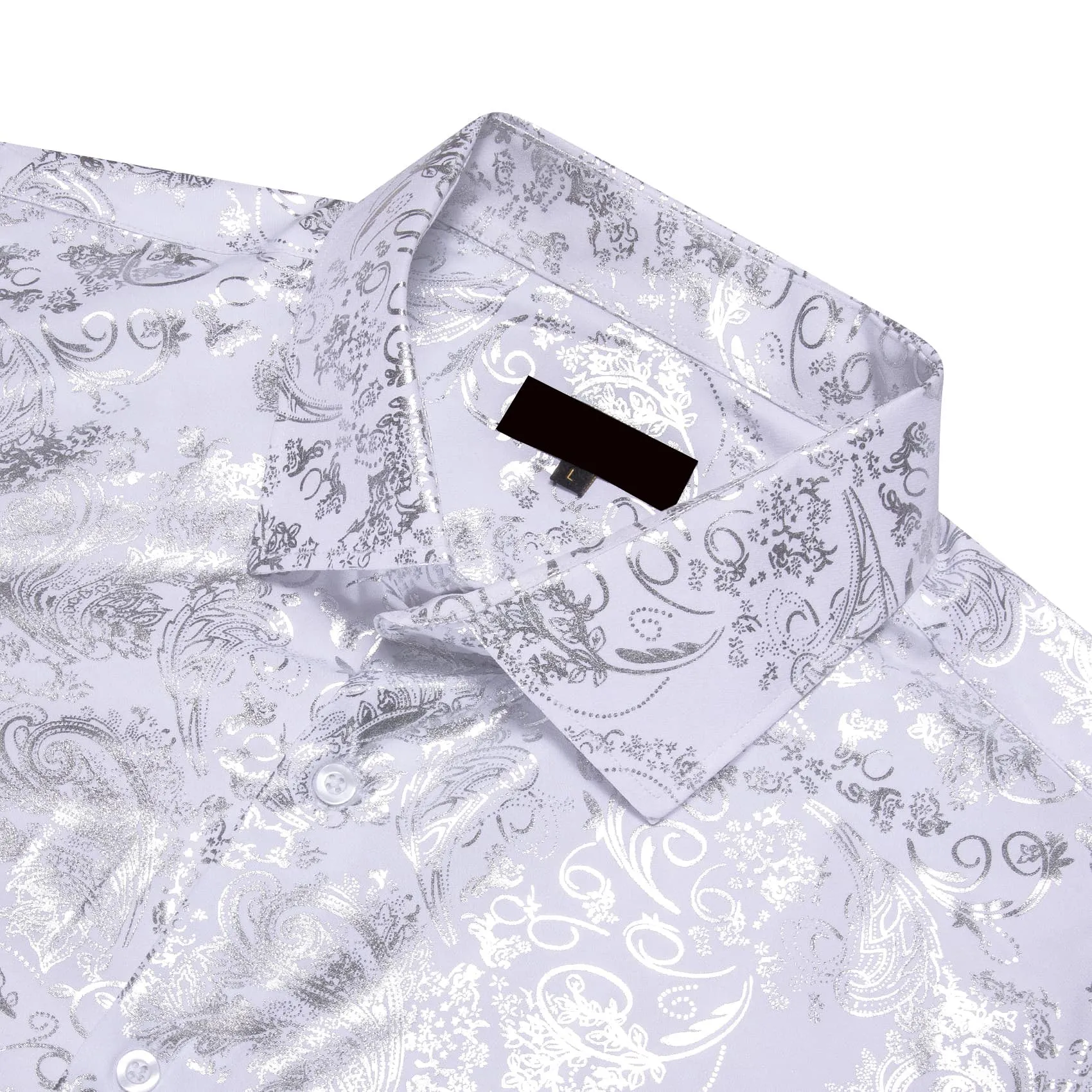 Ties2you Dress Shirt White Hot Stamping Floral Long Sleeve Button Up Shirts for Men Wedding