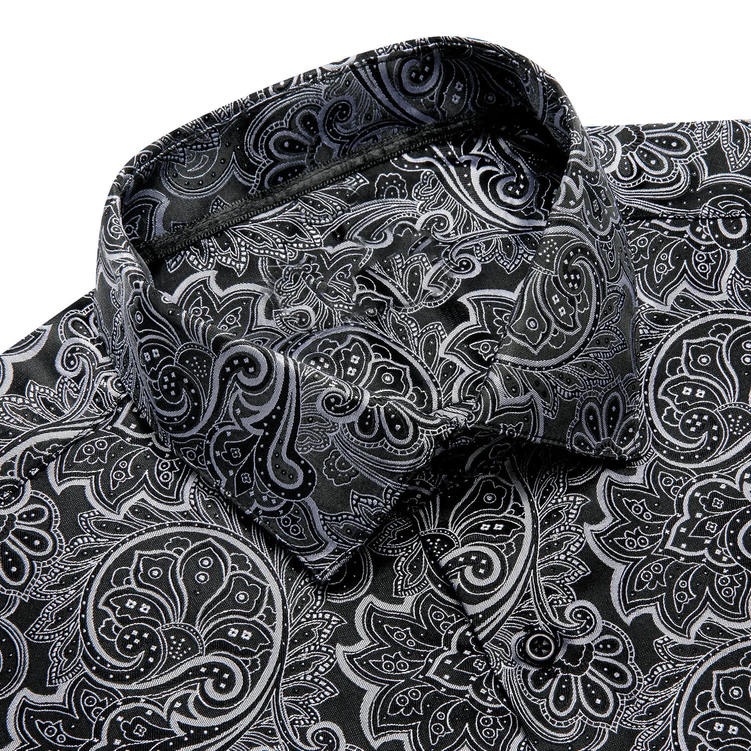 Ties2you Men's Shirt Black White Jacquard Floral Silk Shirt