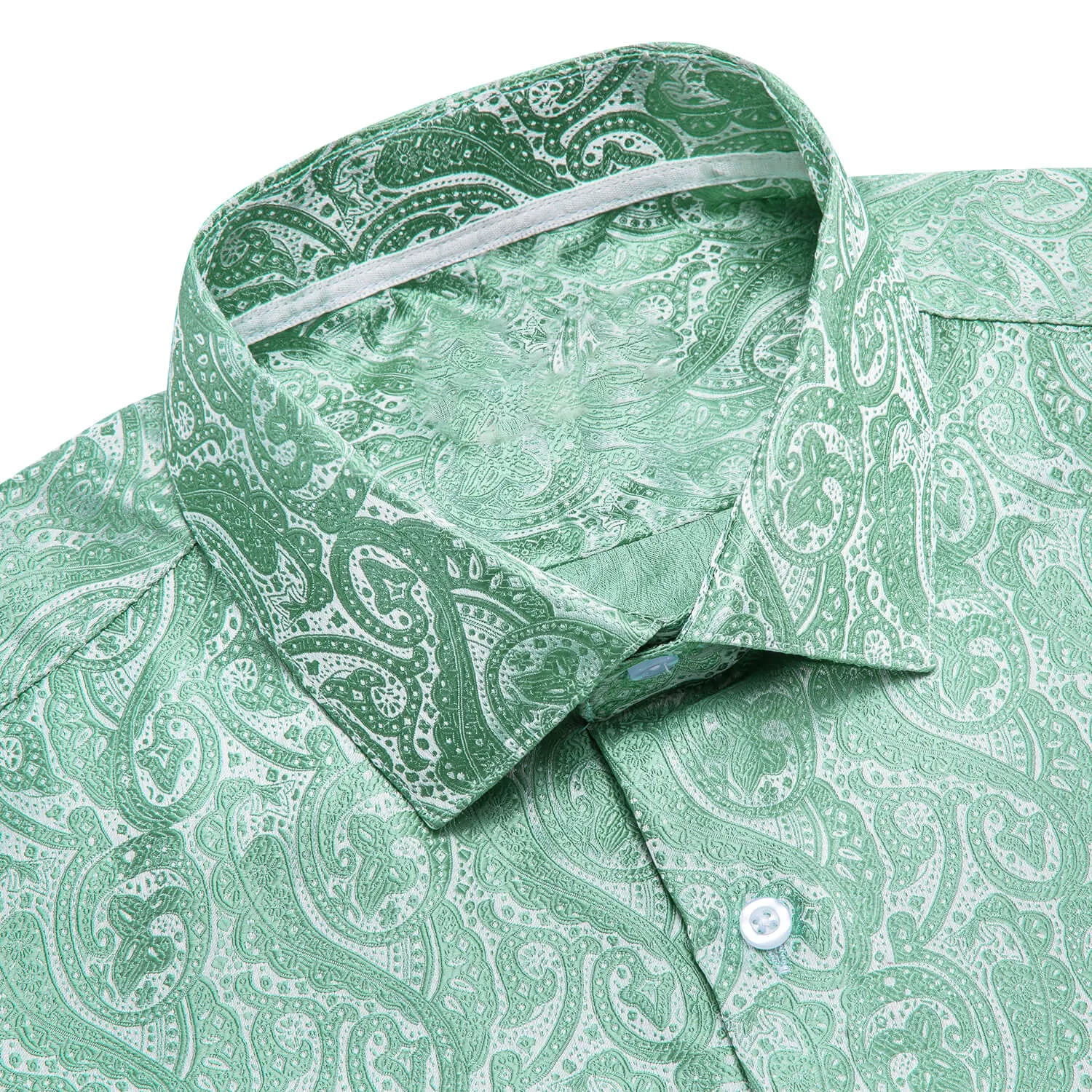 Ties2you Men's Shirt Mint Green Jacquard Floral Silk Button Down Shirt