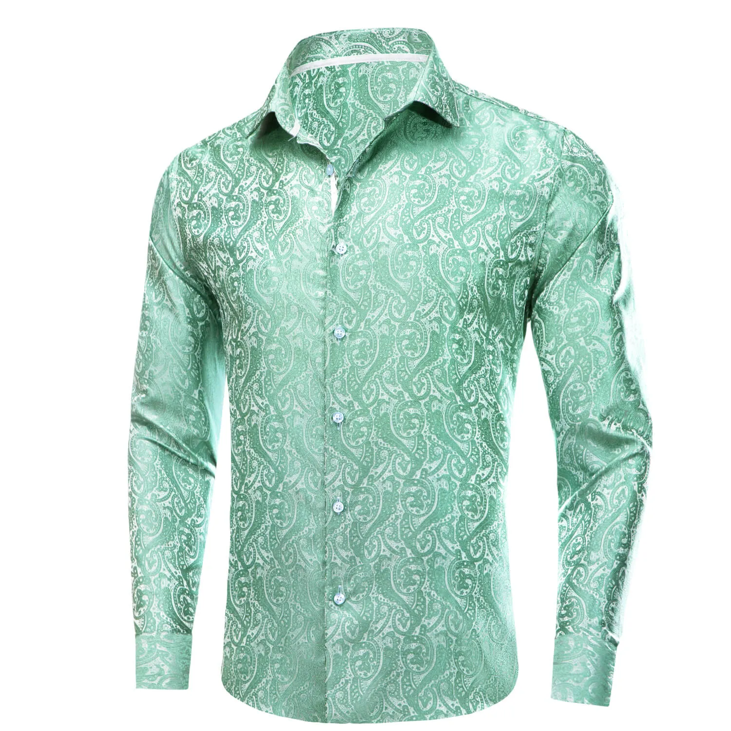 Ties2you Men's Shirt Mint Green Jacquard Floral Silk Button Down Shirt