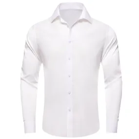 Ties2you Men's Shirt White Solid Silk Dress Long Sleeve Shirt Business