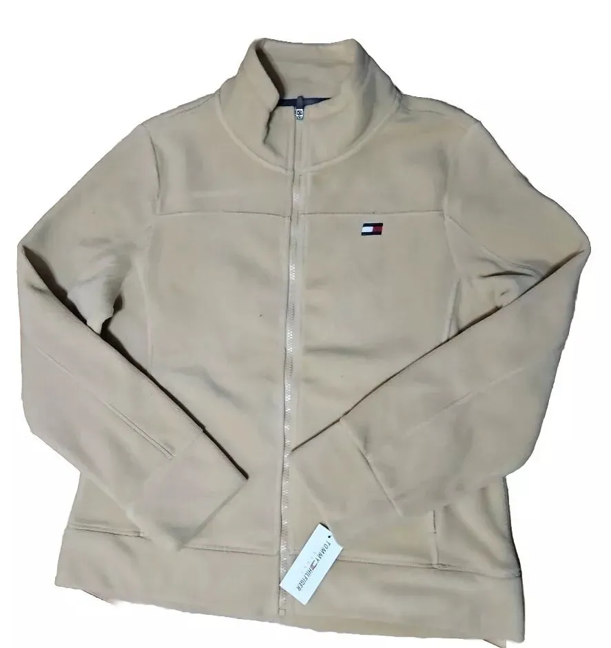 TOMMY HILFIGER WOMEN'S SPORT TAN ZIPUP FLEECE JACKET LONG SLEEVE