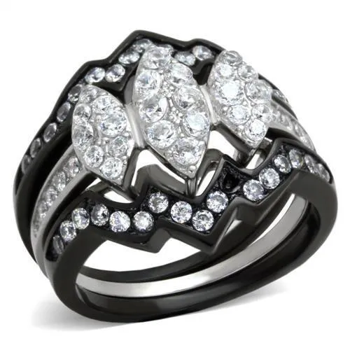 Two-Tone IP Black (Ion Plating) Stainless Steel Ring with AAA Grade CZ in Clear for Women Style TK1869