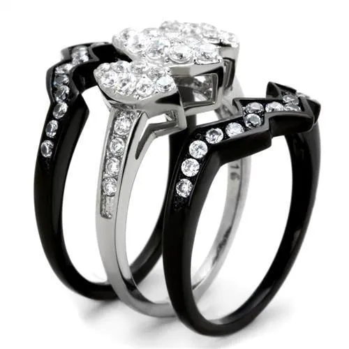 Two-Tone IP Black (Ion Plating) Stainless Steel Ring with AAA Grade CZ in Clear for Women Style TK1869