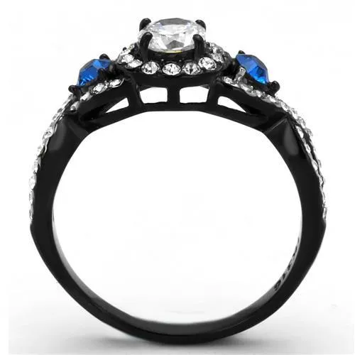 Two-Tone IP Black (Ion Plating) Stainless Steel Ring with AAA Grade CZ in Clear for Women Style TK2286