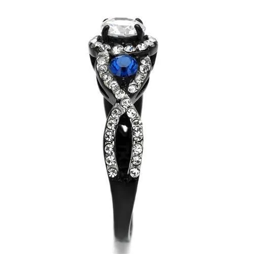 Two-Tone IP Black (Ion Plating) Stainless Steel Ring with AAA Grade CZ in Clear for Women Style TK2286