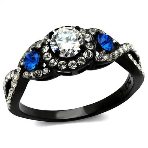 Two-Tone IP Black (Ion Plating) Stainless Steel Ring with AAA Grade CZ in Clear for Women Style TK2286