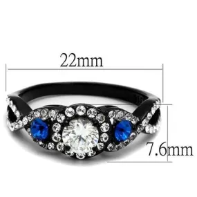 Two-Tone IP Black (Ion Plating) Stainless Steel Ring with AAA Grade CZ in Clear for Women Style TK2286