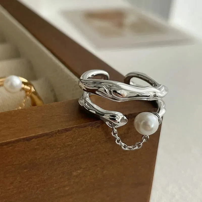 Unique Edgy Open Finger Pearl Rings