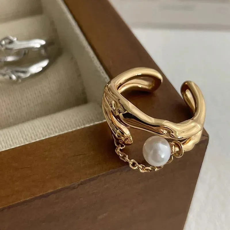 Unique Edgy Open Finger Pearl Rings