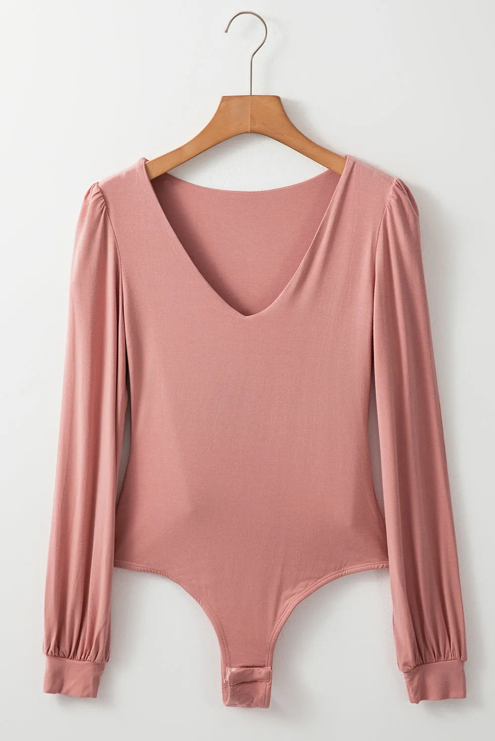 V-Neck Long Sleeve Rose Pink Bodysuit | Casual Fashion | Mauve