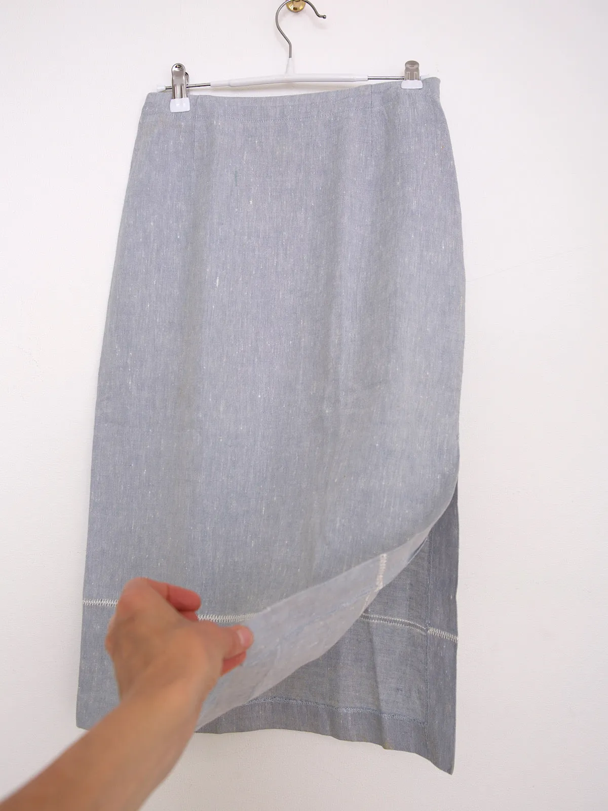 Vintage long linen skirt pastel blue by Cacharel