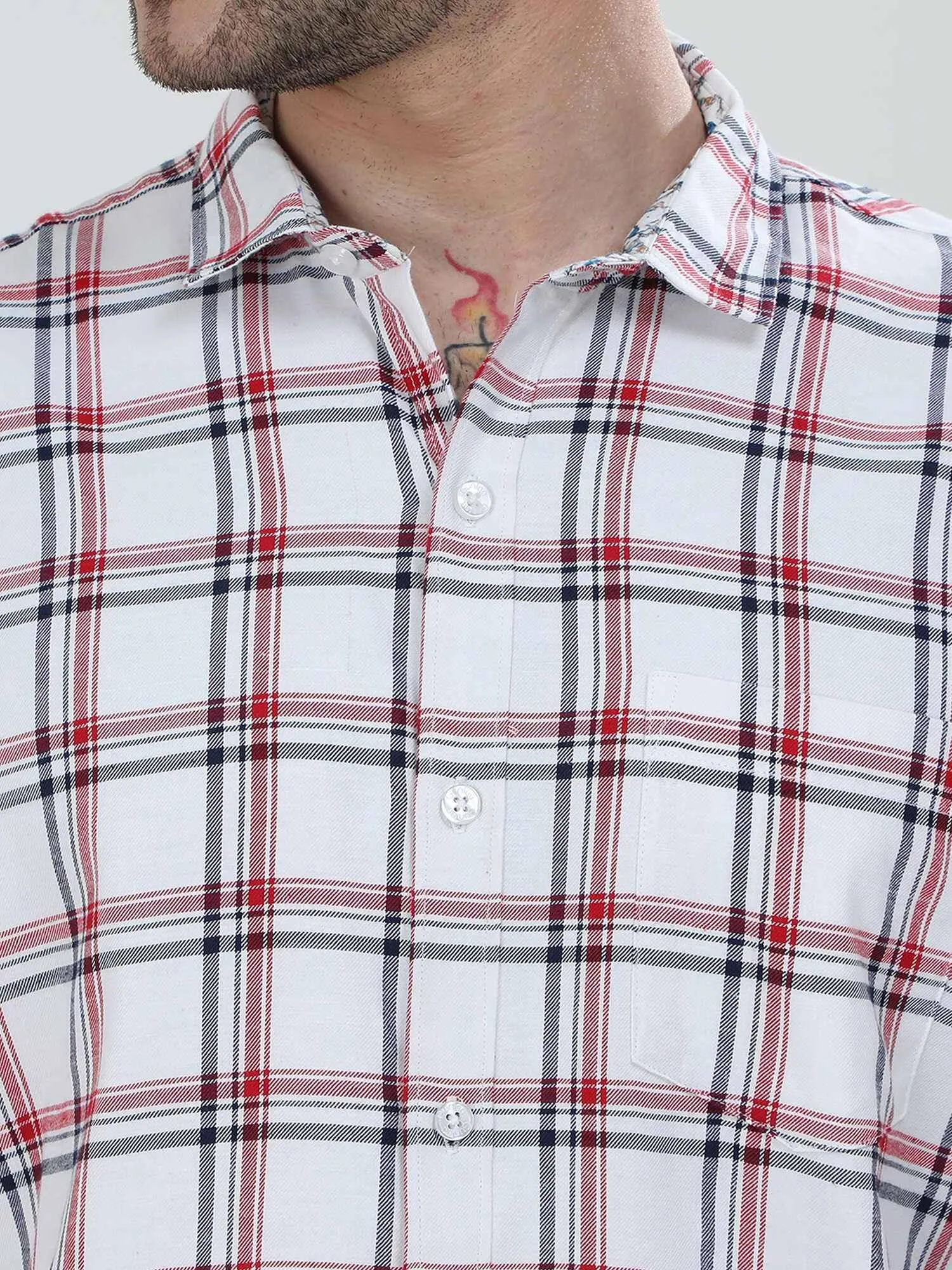 White and Red Checkered Cotton Shirt