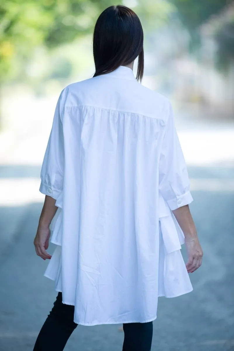 White Flounces Loose Summer Shirt NOOR