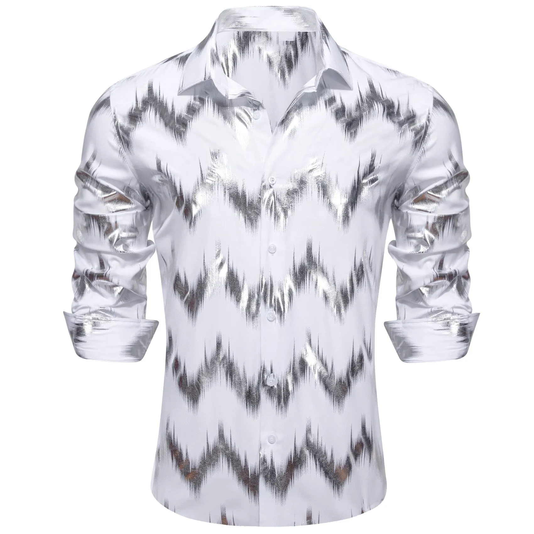 White Grey Bronzing Printing Novelty Men's Long Sleeve Shirt