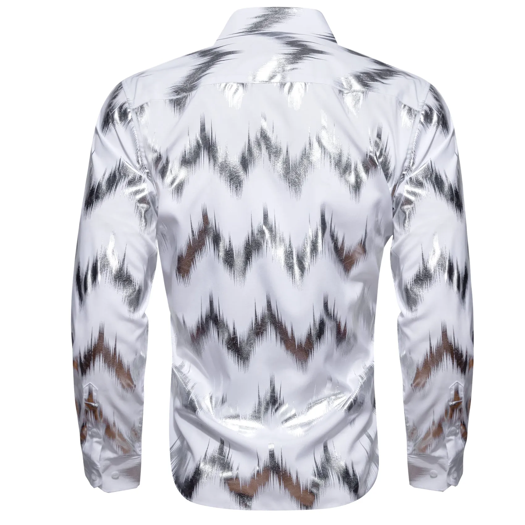 White Grey Bronzing Printing Novelty Men's Long Sleeve Shirt