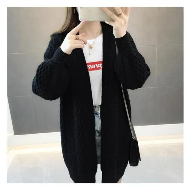 Winter lantern sleeve cardigan Long Sweater Women 2021 Lantern Sleeve Open Stitch Oversized Sweater Knit Coat