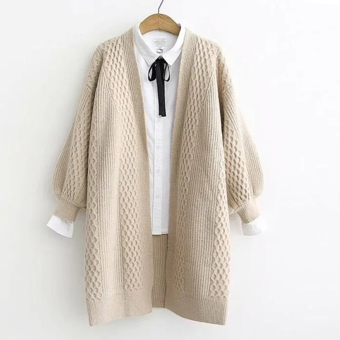 Winter lantern sleeve cardigan Long Sweater Women 2021 Lantern Sleeve Open Stitch Oversized Sweater Knit Coat