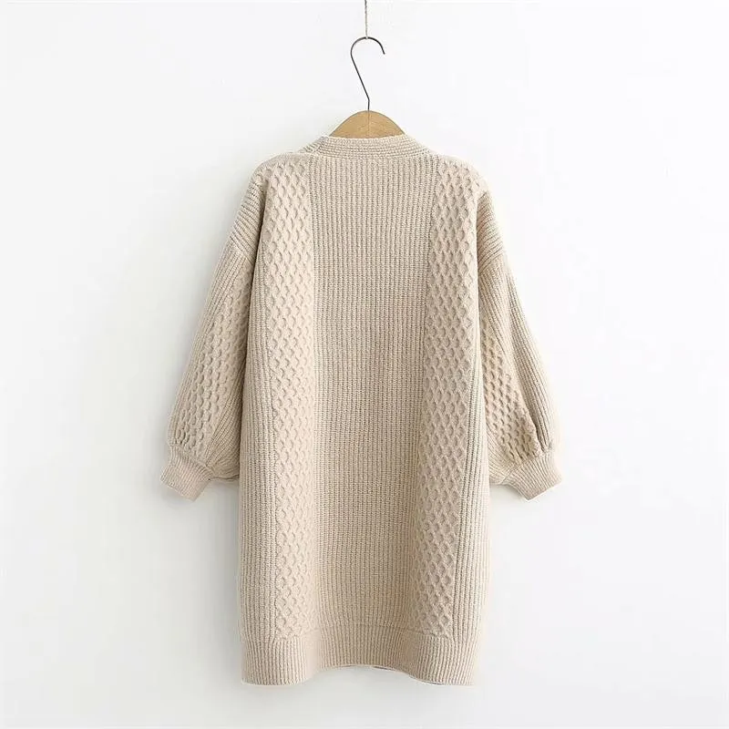 Winter lantern sleeve cardigan Long Sweater Women 2021 Lantern Sleeve Open Stitch Oversized Sweater Knit Coat