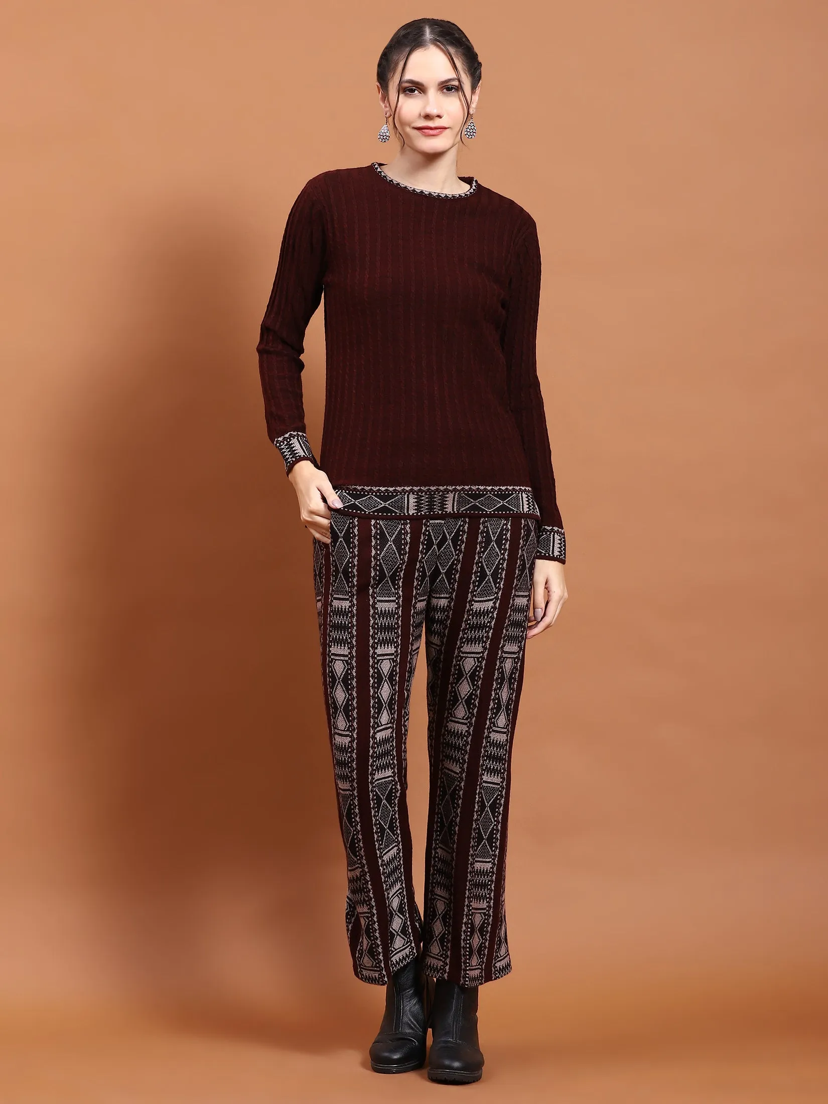 Winter Women Maroon Solid Co-Ord Set