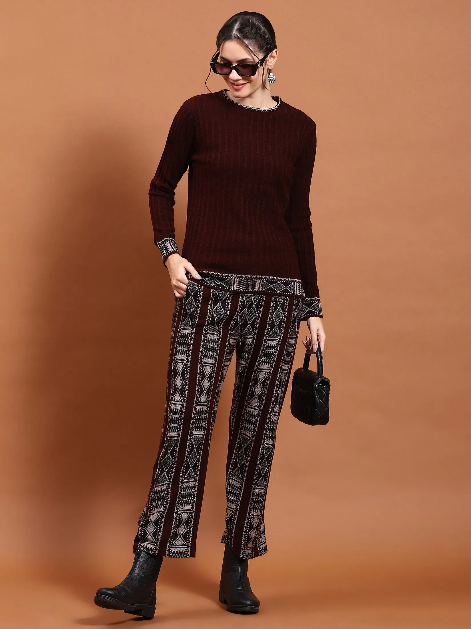 Winter Women Maroon Solid Co-Ord Set