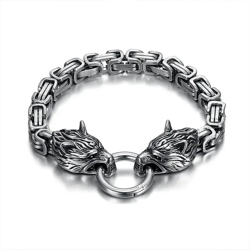 Wolf Head Leather Bracelet for Men Street Cool Fashion Jewelry Man Bracelet Gift