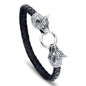 Wolf Head Leather Bracelet for Men Street Cool Fashion Jewelry Man Bracelet Gift