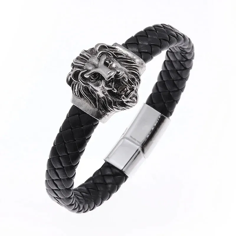 Wolf Head Leather Bracelet for Men Street Cool Fashion Jewelry Man Bracelet Gift