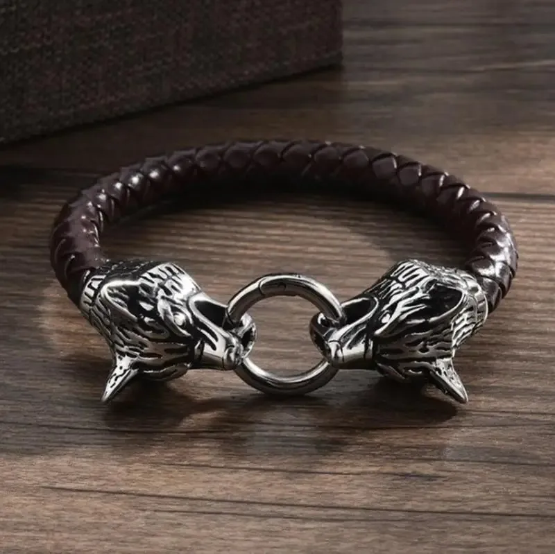 Wolf Head Leather Bracelet for Men Street Cool Fashion Jewelry Man Bracelet Gift