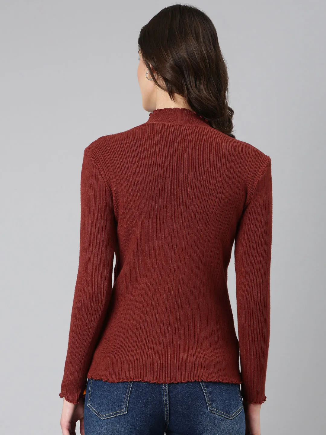 Women Brown Solid Pullover