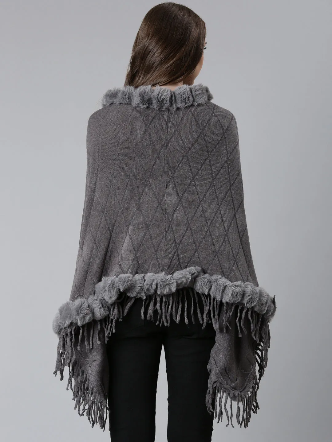 Women Grey Self Design Poncho