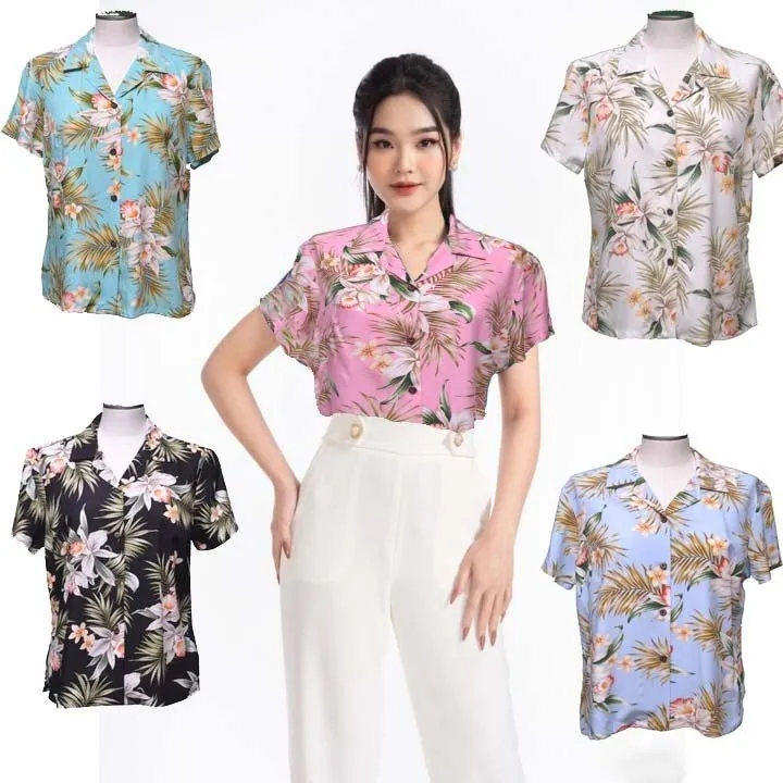 Women Rayon Aloha Shirt Classic Orchid Design