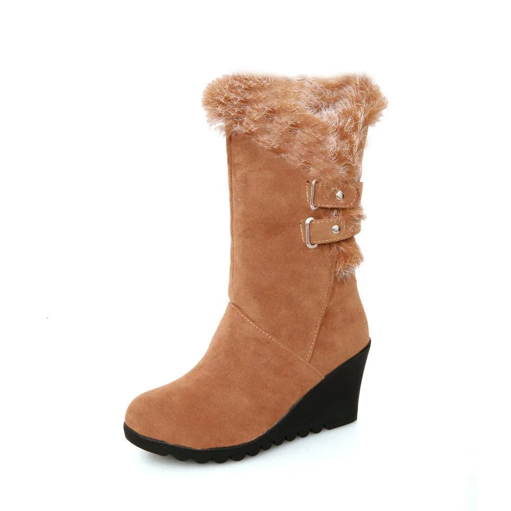 Women wintter wedge mid calf faux fur snow boots