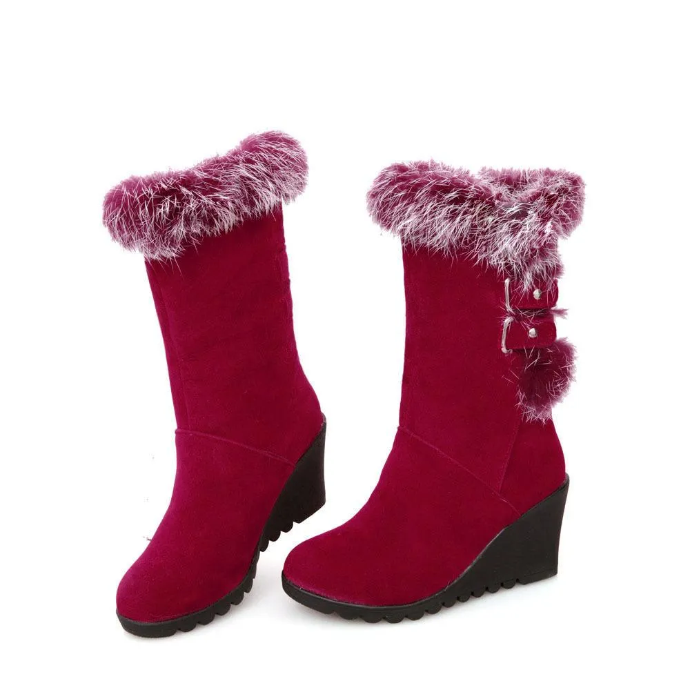 Women wintter wedge mid calf faux fur snow boots